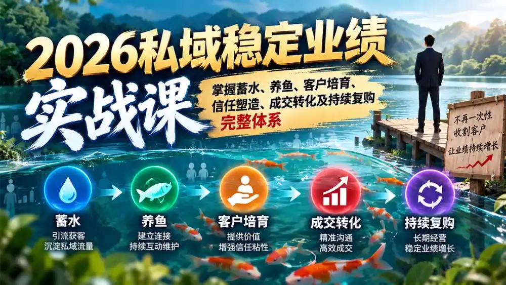 2026私域稳定业绩实战课：掌握蓄水、养鱼、客户培育、信任塑造、成交转化及持续复购完整体系-海淘下载站