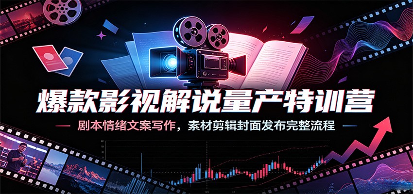爆款影视解说量产特训营：剧本情绪文案写作，素材剪辑封面发布完整流程-海淘下载站