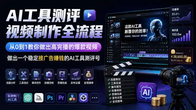 AI工具测评视频制作全流程，从0到1教你做出高完播的爆款视频，做出一个稳定接广告賺钱的AI工具测评号-海淘下载站