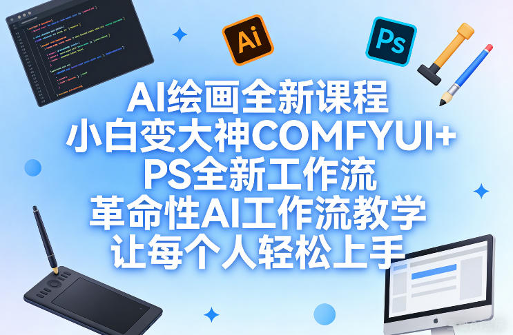 AI绘画全新课程,小白变大神COMFYUI+PS全新工作流,革命性AI工作流教学,让每个人轻松上手-海淘下载站