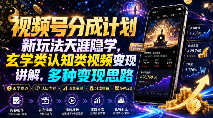 视频号分成计划新玩法天涯隐学，玄学类认知类视频变现讲解，多种变现思路-海淘下载站