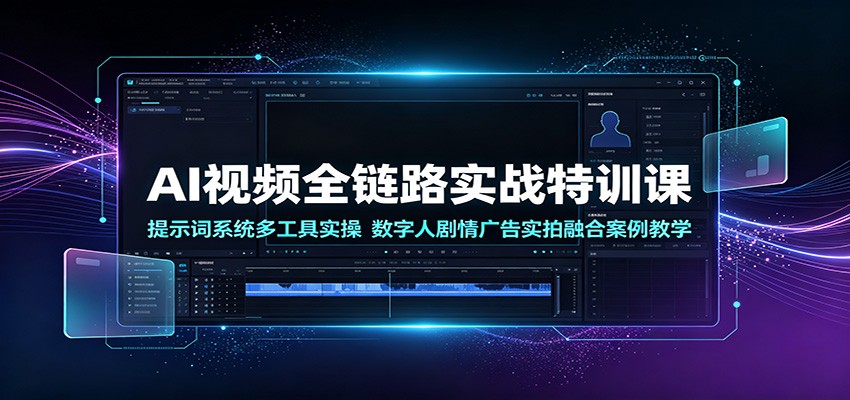 AI视频全链路实战特训课：提示词系统多工具实操，数字人剧情广告实拍融合案例教学-海淘下载站