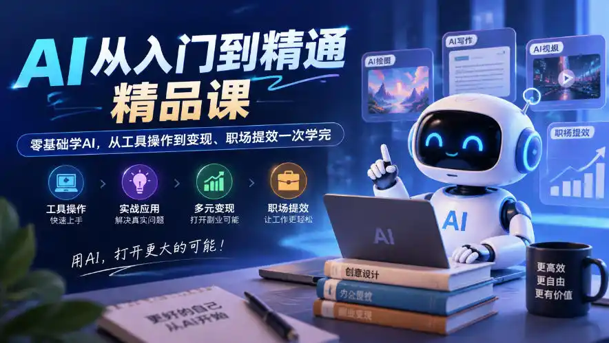 AI从入门到精通精品课，零基础学AI，从工具操作到变现、职场提效一次学完-海淘下载站