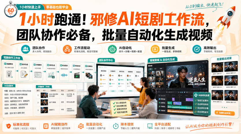 1小时跑通!邪修AI短剧工作流,团队协作必备,批量自动化生成视频-海淘下载站