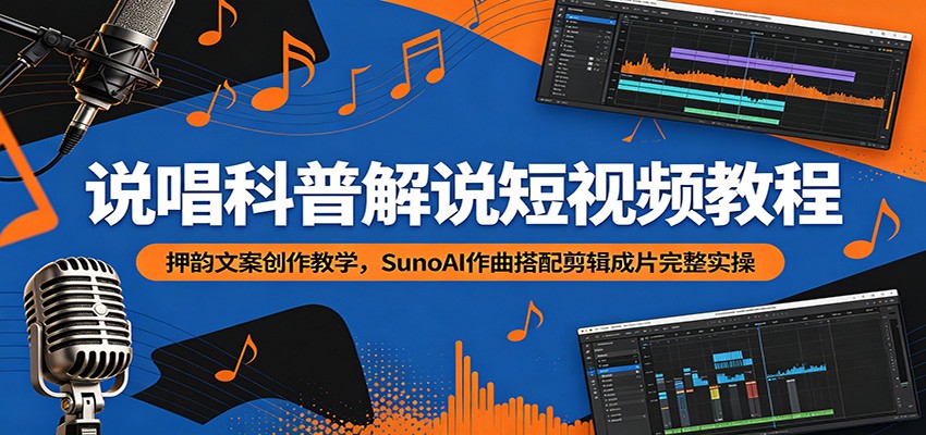 说唱科普解说短视频教程:押韵文案创作教学,SunoAI作曲搭配剪辑成片完整实操-海淘下载站