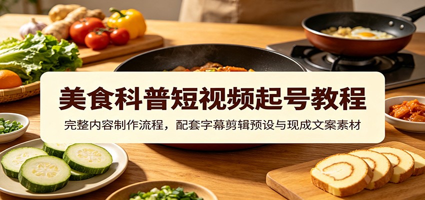 美食科普短视频起号教程：完整内容制作流程，配套字幕剪辑预设与现成文案素材-海淘下载站