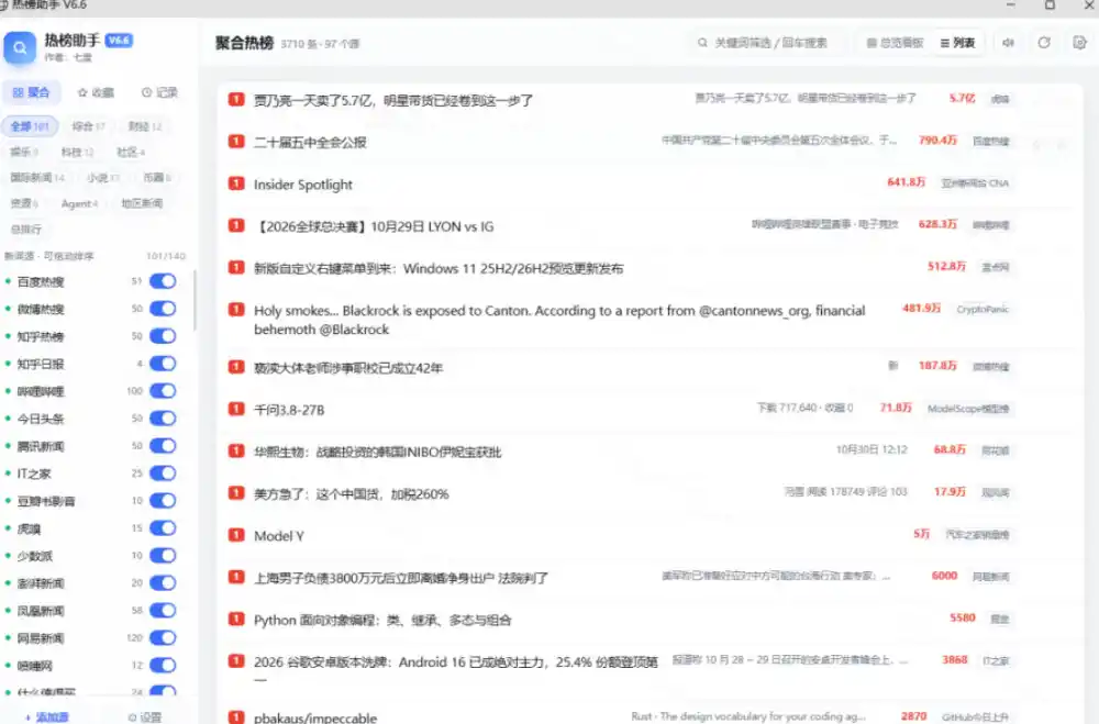 群友做了个非常不错的热点汇总工具!自媒体达人必备,聚合70+热榜信息,简约美观rebang-helper-海淘下载站