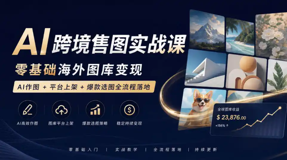 AI跨境售图实战课,零基础海外图库变现,AI作图+平台上架+爆款选图全流程落地-海淘下载站