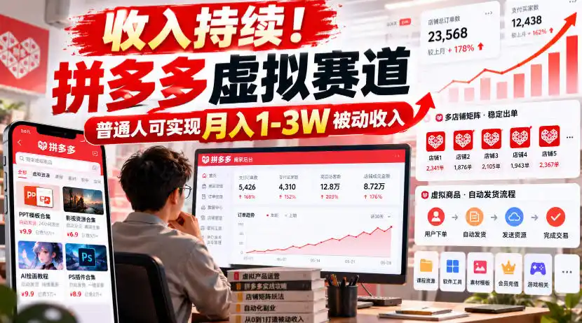 收入持续!拼多多虚拟赛道,普通人可实现月入1-3 W被动收入【揭秘】-海淘下载站