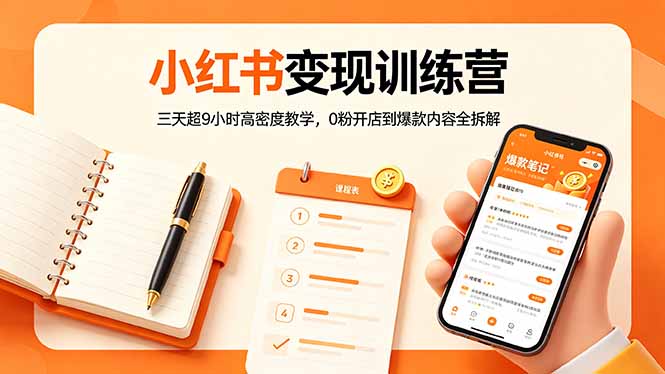 小红书变现训练营：三天超9小时高密度教学，0粉开店到爆款内容全拆解-海淘下载站