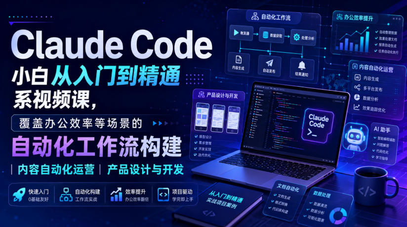 Claude Code小白从入门到精通系视频课,覆盖办公效率等场景的自动化工作流构建|内容自动化运营|产品设计与开发-海淘下载站