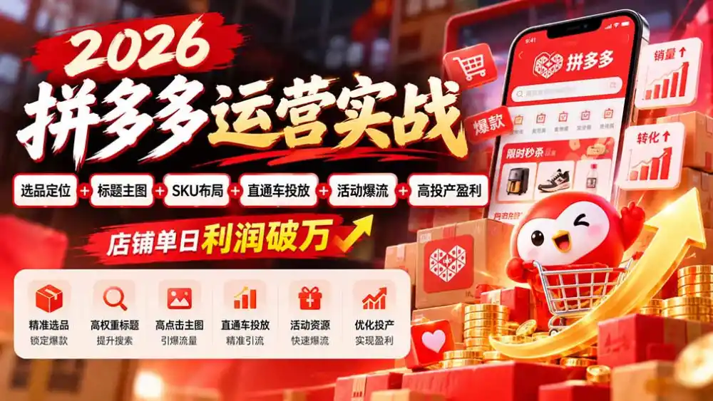 2026拼多多运营实战-更新1002：选品定位+标题主图+SKU布局+直通车投放+活动爆流+高投产盈利 店铺单日利润破万-海淘下载站