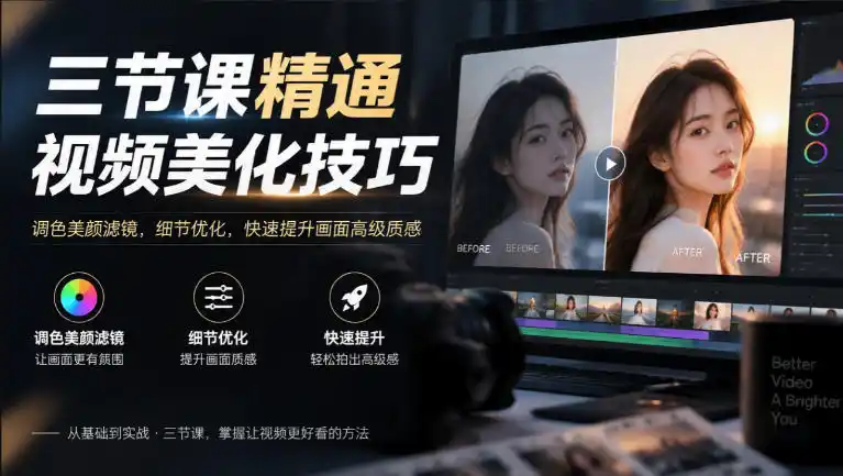 三节课精通视频美化技巧|调色美颜滤镜,细节优化,快速提升画面高级质感-海淘下载站