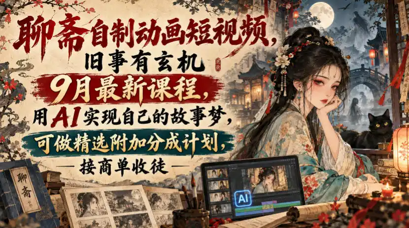 聊斋自制动画短视频，旧事有玄机9月最新课程，用AI实现自己的故事梦，可做精选附加分成计划，接商单收徒-海淘下载站