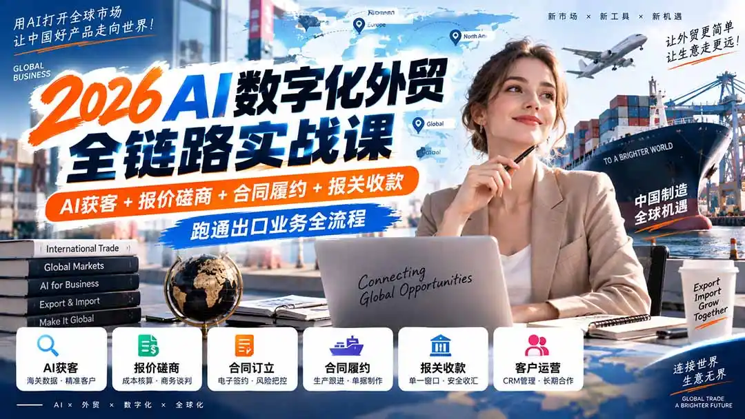 2026AI数字化外贸全链路实战课:AI获客+报价磋商+合同履约+报关收款,跑通出口业务全流程-海淘下载站