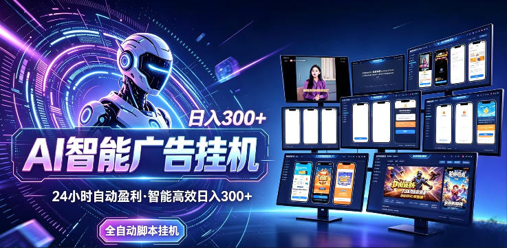 AI智能广告挂G项目，无需人工，单机稳定日入200+，可矩阵放大，24小时不间断刷广告賺收益【揭秘】-海淘下载站