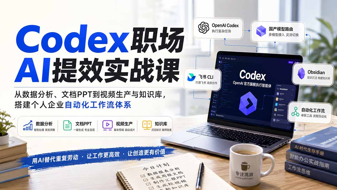 Codex职场AI提效实战课：从数据分析、文档PPT到视频生产与知识库，搭建个人企业自动化工作流体系-海淘下载站