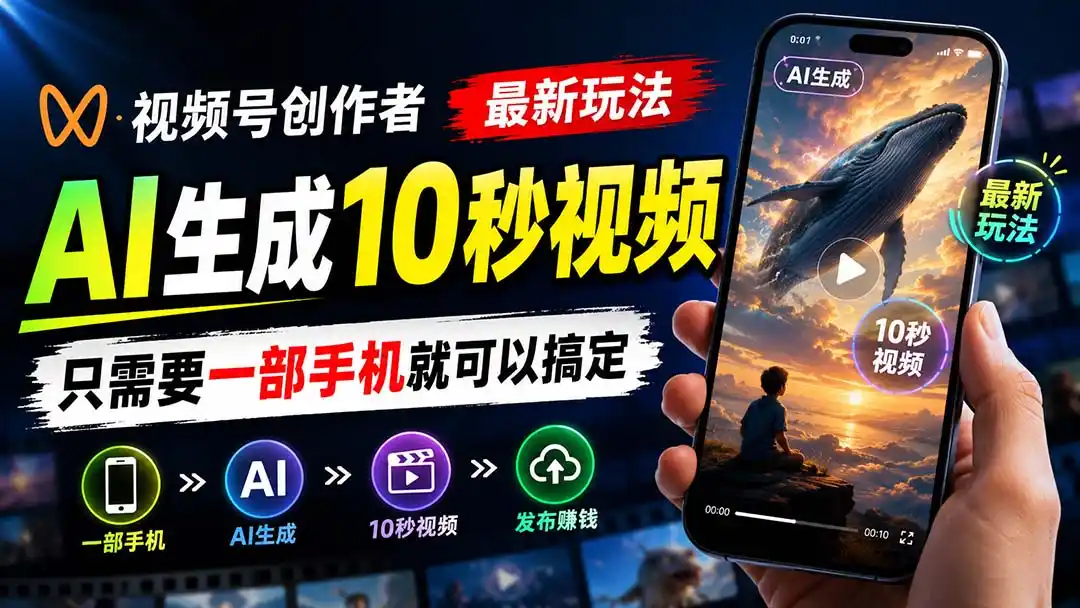 视频号创作者最新玩法，AI生成10秒视频，只需要一部手机就可以搞定-海淘下载站