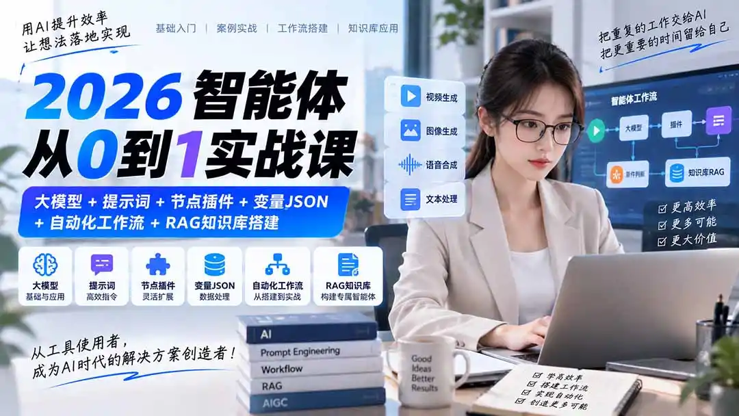 2026智能体从0到1实战课｜大模型+提示词+节点插件+变量JSON+自动化工作流+RAG知识库搭建-海淘下载站