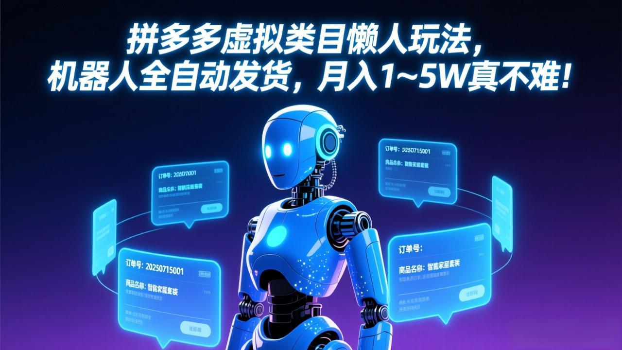 拼多多虚拟类目懒人玩法，机器人全自动发货，月入 1-5W 真不难！-海淘下载站