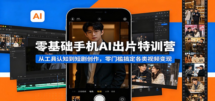 零基础手机AI出片特训营：从工具认知到短剧创作，零门槛搞定各类视频变现-海淘下载站