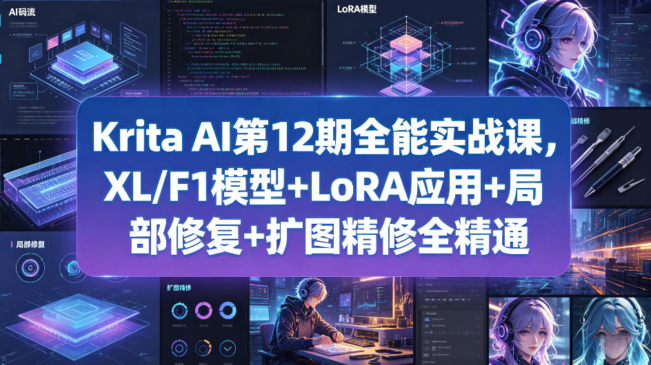 Krita AI第12期全能实战课，XL/F1模型+LoRA应用+局部修复+扩图精修全精通-海淘下载站