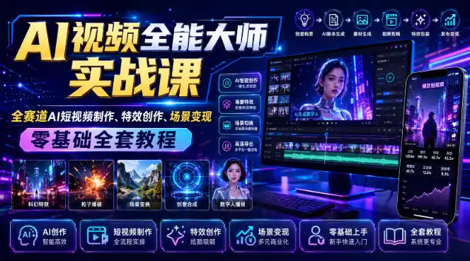 AI视频全能大师实战课｜全赛道AI短视频制作、特效创作、场景变现零基础全套教程-海淘下载站