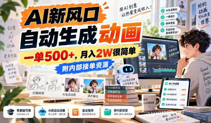 AI新风口,自动生成动画,一单500+,月入2W很简单,附内部接单资源【揭秘】-海淘下载站