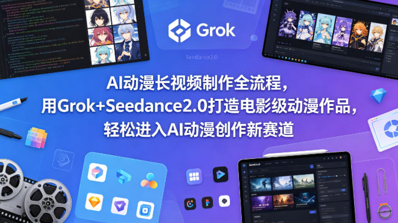 AI动漫长视频制作全流程，用Grok+Seedance2.0打造电影级动漫作品，轻松进入AI动漫创作新赛道-海淘下载站