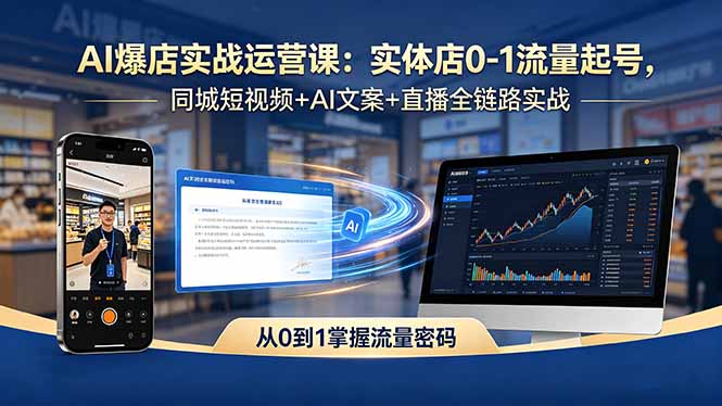 AI爆店实战运营课:实体店0-1流量起号,同城短视频+AI文案+直播全链路实战-海淘下载站