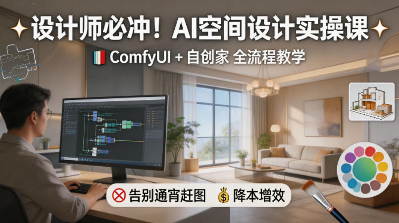 设计师必冲！AI空间设计实操课，ComfyUI+自创家全教学，告别通宵赶图，降本增效-海淘下载站