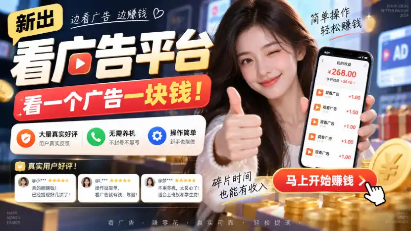 新出看广告平台,看一个广告一块钱,大量真实好评!无需养机、不会黑号,操作简单【揭秘】-海淘下载站