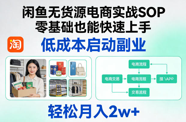 闲鱼无货源电商实战SOP，零基础也能快速上手，低成本启动副业，轻松月入2w+-海淘下载站