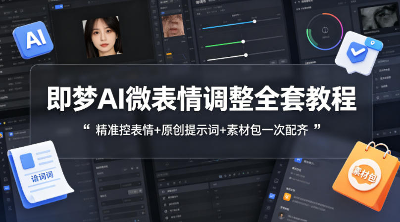 即梦AI微表情调整全套教程，精准控表情+原创提示词+素材包一次配齐-海淘下载站