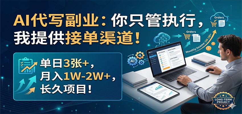 AI代写副业：你只管执行，我提供接单渠道！单日3张+，月入1W-2W+，长久项目-海淘下载站