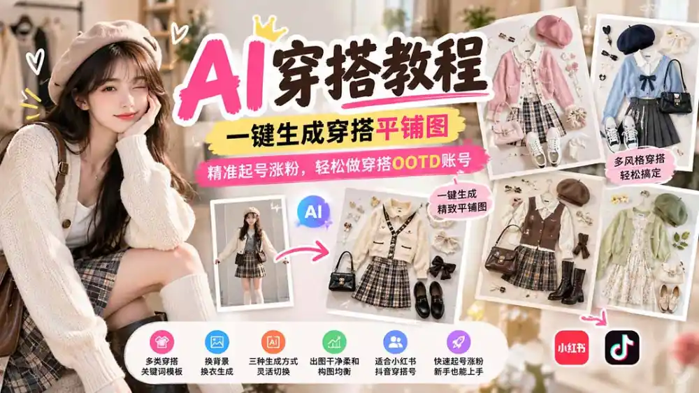 【无水印】AI穿搭教程|一键生成穿搭平铺图,精准起号涨粉,轻松做穿搭OOTD账号 【无水印】AI穿搭教程|一键生成穿搭平铺图,精准起号涨粉,轻松做穿搭OOTD账号