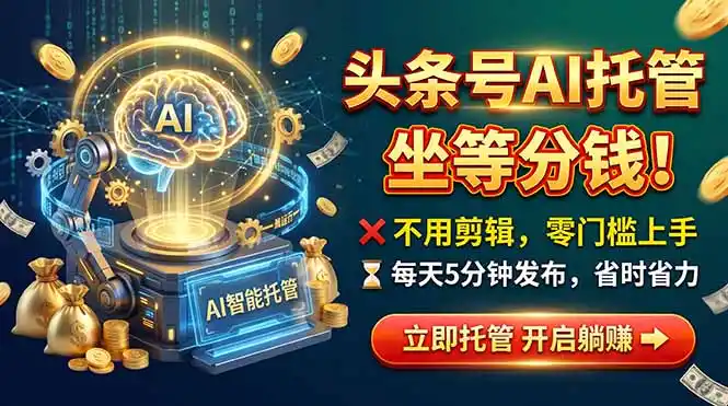 头条AI视频托管,你出号我运营,每天花5分钟发布,月赚1W+,手机可做-海淘下载站