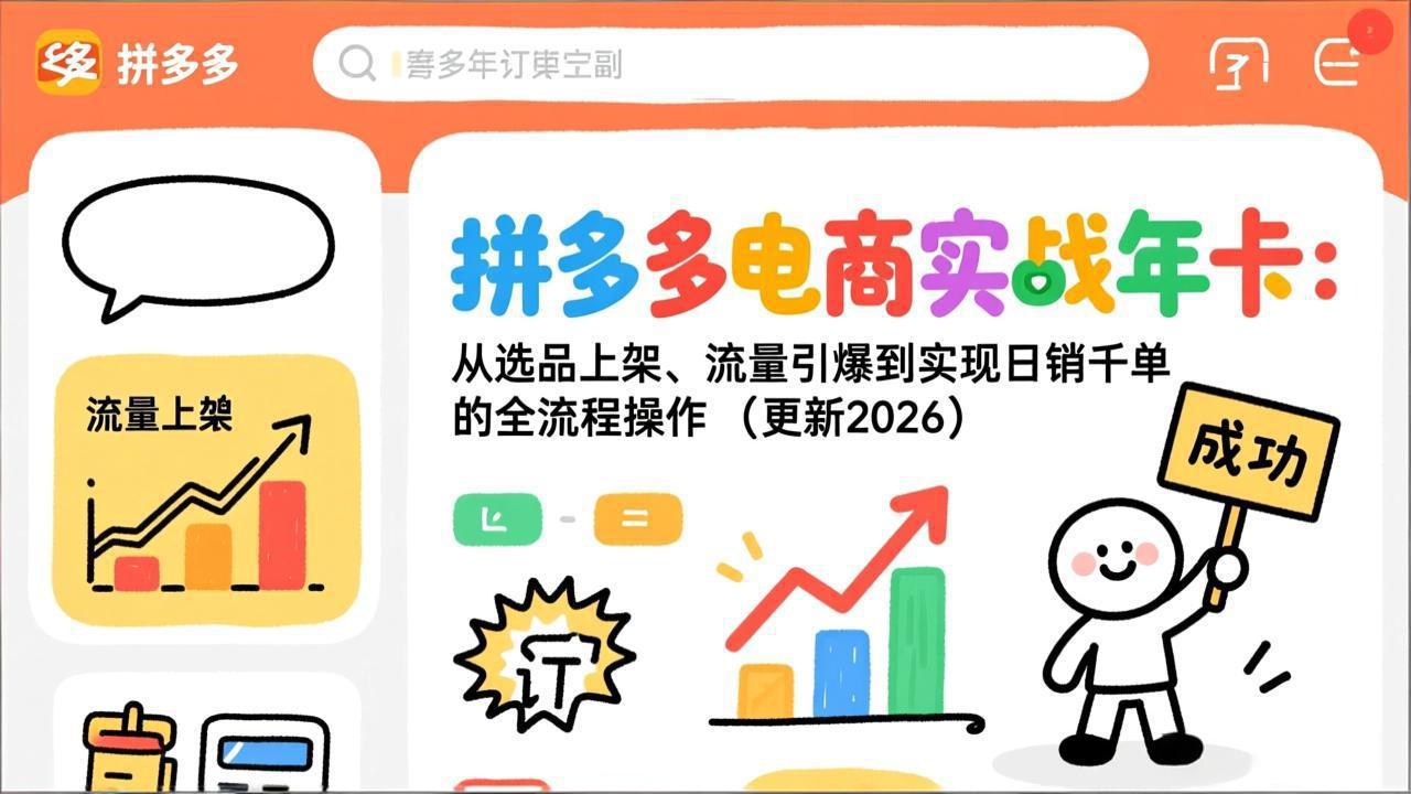 拼多多电商实战年卡：从选品上架、流量引爆到实现日销千单的全流程操作(更新2026年8月-海淘下载站
