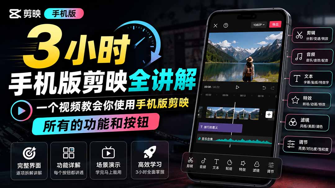3小时手机版剪映全讲解,一个视频教会你使用手机版剪映,所有的功能和按钮-海淘下载站