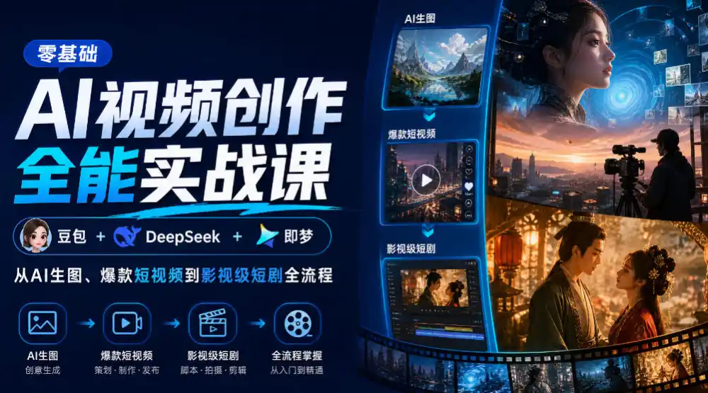 零基础AI视频创作全能实战课｜豆包+DeepSeek+即梦，从AI生图、爆款短视频到影视级短剧全流程-海淘下载站