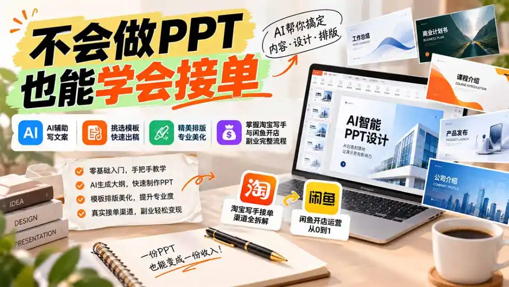 不会做PPT也能学会接单:AI辅助写文案、挑模板、做排版,掌握淘宝写手与闲鱼开店副业完整流程-海淘下载站