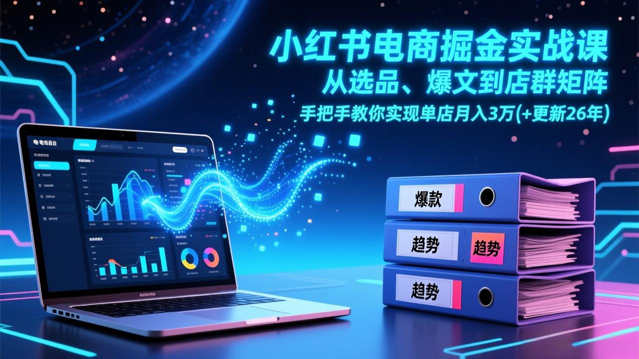 小红书电商掘金实战课，从选品、爆文到店群矩阵，手把手教你实现单店月入3万+(更新26年-海淘下载站