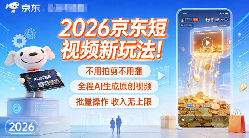 2026京东短视频新玩法！不用拍剪不用播，全程AI生成原创视频，批量操作收入无上限-海淘下载站