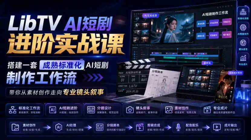 LibTV AI短剧进阶实战课,搭建一套成熟标准化AI短剧制作工作流,带你从素材创作走向专业镜头叙事(更新)-海淘下载站
