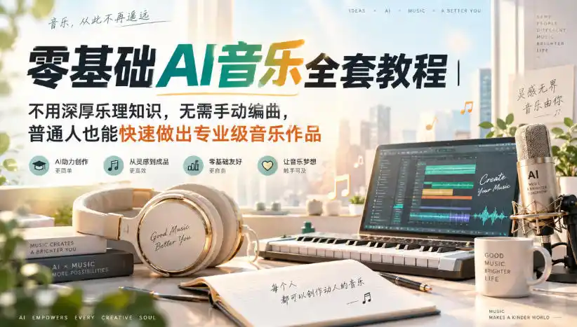 零基础AI音乐全套教程｜不用深厚乐理知识，无需手动编曲，普通人也能快速做出专业级音乐作品-海淘下载站