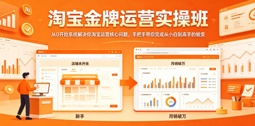 淘宝金牌运营实操班,从0开始系统解决你淘宝运营核心问题,手把手带你完成从小白到高手的蜕变-海淘下载站