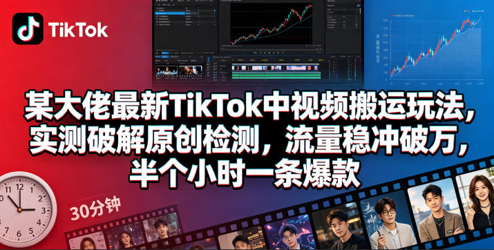 某大佬最新TikTok中视频搬运玩法，实测破解原创检测，流量稳冲破万，半个小时一条爆款-海淘下载站
