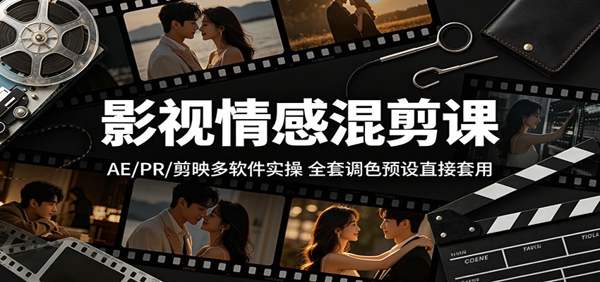 影视情感混剪课：AE/PR/剪映多软件实操，全套调色预设直接套用-海淘下载站
