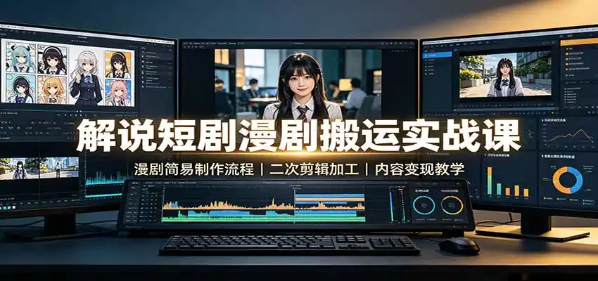 解说短剧漫剧搬运实战课:漫剧简易制作流程,二次剪辑加工,内容变现教学-海淘下载站