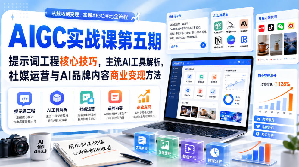 刺猬星球·AIGC实战课第五期,提示词工程核心技巧,主流AI工具解析,社媒运营与AI品牌内容商业变现方法-海淘下载站